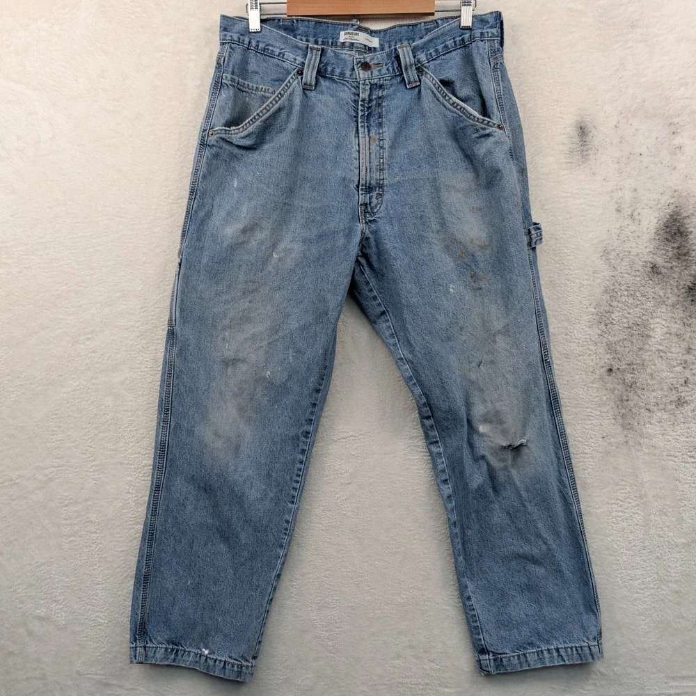 Signature Levi Strauss Carpenter Jeans Mens 36x30 Blue Workwear Relaxed Straight